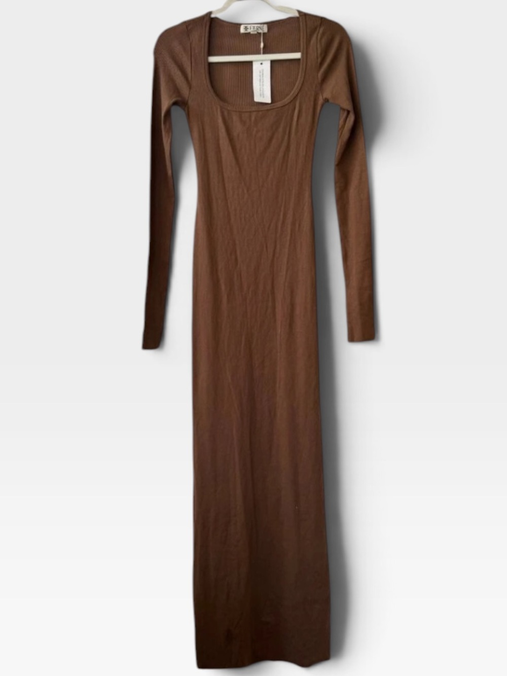 Eterne Square-Neck Long Sleeve Butter Rib Maxi Dress Earth Brown medium new!
